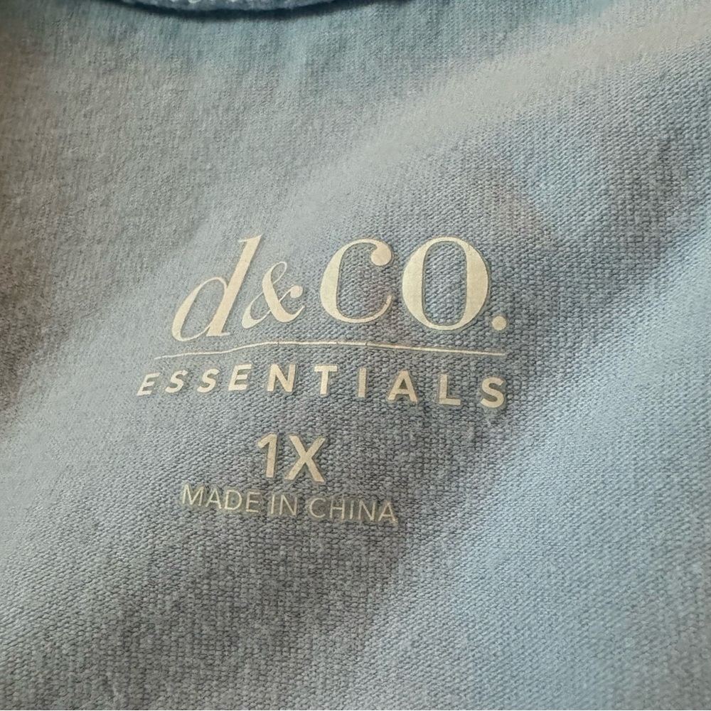 D&Co Essentials 1X Shirt Top Blue Solid 3/4 Sleeve V Neck Cotton Stretch Knit - Picture 5 of 6